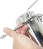A hand is using a wrench to tighten a bolt on a stainless steel container. Produktbild-Vorschau