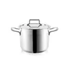 A stainless steel pot with a lid and handles, isolated on a white background. Podgląd zdjęcia produktu