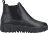 A black leather ankle boot with a platform sole. Voir les images du produit