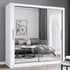 A modern living room with a sofa, coffee tables, and a large sliding door wardrobe with mirrored fronts. Produktbild-Vorschau