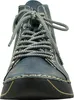 A close-up front view of a blue lace-up boot. Voir les images du produit