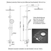 Diagrams and text illustrating the dimensions and installation of a shower system. Anteprima dell’immagine prodotto
