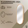 A mirror with a wooden frame is shown with descriptive text and icons. Produktbild-Vorschau