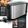 A collage showing a toaster and marketing information for a breakfast set. Produktbild-Vorschau