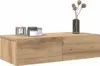 A wooden wall shelf with two drawers, decorated with two small jars and a vase with dried flowers. Náhled obrázku produktu