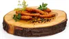 A pile of sausages on a wooden board with some herbs and peppercorns. Produktbild-Vorschau