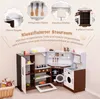 A children's play kitchen with various accessories and storage compartments, presented with illustrative callouts highlighting features. Anteprima dell’immagine prodotto