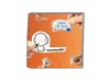 Hands are placing stickers on an orange surface. The stickers depict musical themes and characters. Produktbild-Vorschau