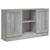 A grey wooden sideboard with two doors on the left and right, and an open shelf in the middle. Voir les images du produit
