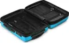An open, empty cyan suitcase with black interior compartments, shown from a slightly elevated angle. Anteprima dell’immagine prodotto