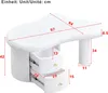 A white, irregularly shaped coffee table with dimensions indicated by red lines and numbers. Voir les images du produit