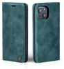 A flip-style phone case for an Apple iPhone 14, shown in a petrol color. The case is presented in two views: closed and open, revealing the phone's camera module. Produktbild-Vorschau