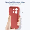 A hand holding a red phone case with a microfiber inlay. Produktbild-Vorschau