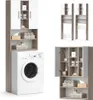 A collage of bathroom storage units, including a washing machine cabinet and a tall cabinet with shelves. Anteprima dell’immagine prodotto