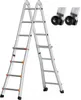 A silver, multi-purpose A-frame ladder with orange accents and black wheels, shown against a white background. Anteprima dell’immagine prodotto
