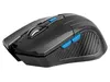 A black wireless computer mouse with blue accents is shown against a white background. Produktbild-Vorschau