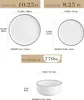 Diagrams showing the dimensions of plates and a bowl, with measurements in inches and centimeters, and capacity in milliliters. Náhled obrázku produktu