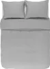 A top-down view of a grey duvet cover and two pillowcases laid out on a white surface. Produktbild-Vorschau