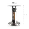 A product shot of a patio heater with integrated table, showing dimensions. Produktbild-Vorschau