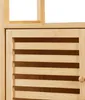 Close-up of a slatted wooden cabinet door with a rounded handle. Produktbild-Vorschau