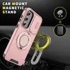 A pink phone case with a ring stand is shown attached to a car mount on a car dashboard. Náhled obrázku produktu
