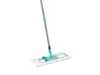 A mop with a white microfiber cleaning pad and a teal and gray handle is shown against a white background. Produktbild-Vorschau