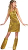 A woman wearing a gold sequined disco costume with matching boot covers and a headband, posing against a white background. Produktbild-Vorschau