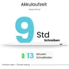 A stylus pen with text and graphics indicating battery life and charging information. Produktbild-Vorschau