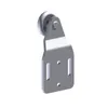 A 3D render of a metal roller bracket with a wheel, isolated on a white background. Produktbild-Vorschau