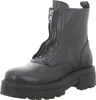 A black leather boot with a front zipper and a thick sole, shown from the side against a white background. Anteprima dell’immagine prodotto