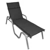 A dark gray chaise lounge cushion on a silver metal frame, shown from a slightly elevated diagonal angle against a white background. Produktbild-Vorschau
