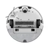 The underside of a white robot vacuum cleaner with its brushes, wheels, and cleaning pad visible. Produktbild-Vorschau