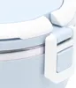A close-up view of the latch and edge of a light blue lunchbox. Produktbild-Vorschau