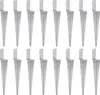 A grid of identical metal fence post anchors, also known as ground spikes or post supports, are arranged in rows against a white background. Produktbild-Vorschau