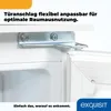 Close-up of a refrigerator hinge mechanism, with text overlay highlighting a feature. Produktbild-Vorschau