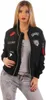 Damen Bomberjacke Jacke mit Patches Übergangsjacke; Schwarz Produktbild-Vorschau 4