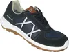 A single navy blue work shoe with white accents and a brown sole is shown against a white background. Produktbild-Vorschau