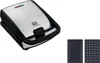 A multi-functional grill and waffle maker with interchangeable plates shown next to the appliance. Voir les images du produit