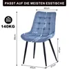 A blue upholstered chair with dimensions indicated by lines and text. Voir les images du produit