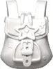 A white, three-dimensional representation of a backpack or purse with decorative elements like stars and buckles. Voir les images du produit