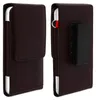 Two views of a brown leather phone case with a belt clip. Náhled obrázku produktu