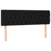 A black upholstered headboard with wooden legs against a white background. Produktbild-Vorschau