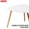 A close-up of a white, triangular coffee table with wooden legs, set against a white background. Anteprima dell’immagine prodotto