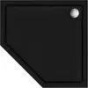 A black shower tray with a silver drain cover. Produktbild-Vorschau
