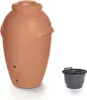 A terracotta-colored rain barrel and a black bucket are shown against a white background. Voir les images du produit