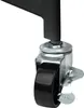 A close-up of a black caster wheel with a silver metal bracket and a brake lever. The wheel is attached to a black metal frame. Produktbild-Vorschau