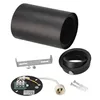 A collection of parts for a black cylindrical ceiling light fixture, including the main body, a mounting bracket, a base plate with wiring, and screws. Náhled obrázku produktu