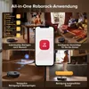 Collage of images showing a robot vacuum cleaner and its app features. Produktbild-Vorschau