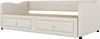 A beige upholstered daybed with two drawers underneath and a slatted mattress support. Náhled obrázku produktu