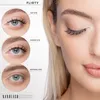 A split image showing different eyelash extension styles applied to a woman's eyes, with a close-up of a woman's face on the right. Produktbild-Vorschau